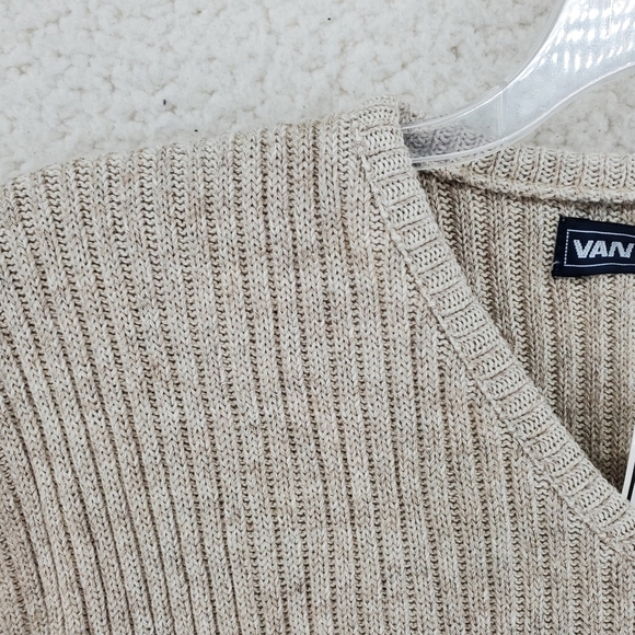 Vtg 90s Van Heusen Vest Dad Pullover Beige Blue Striped Linen Cotton Men L NWT - Picture 7 of 15
